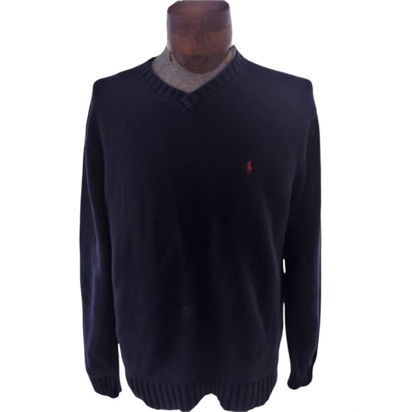 POLO RALPH LAUREN Men's Navy Blue V-Neck Sweater Size Extra Large - Picture 1 of 8